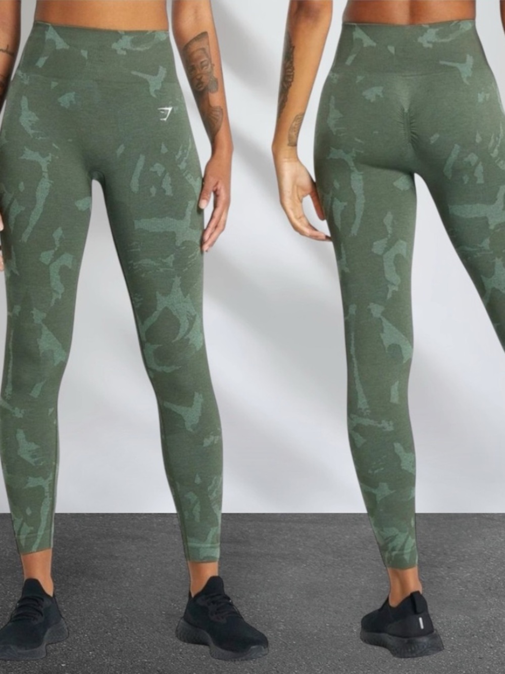 Gymshark Seamless Camo Leggings in Savanna Green